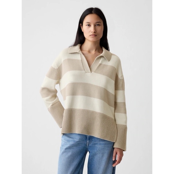 GAP | Sweaters | Gap 247 Split Hem Polo Stripe Sweater | Poshmark